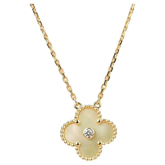 [Love's Uplift]CLOVER 15MM DIAMOND GOLD MOTHER OF PEARL NECKLACE