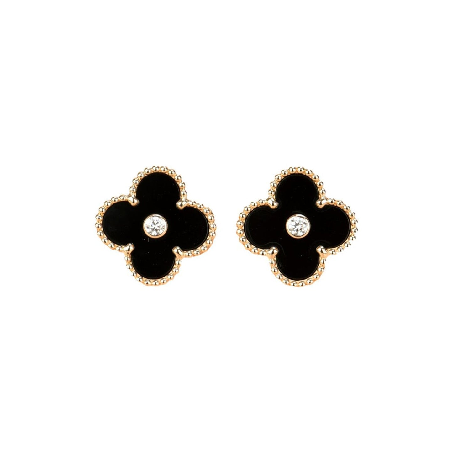 [Love's Uplift]CLOVER MEDIUM 1 MOTIFS ONYX DIAMOND EARRINGS