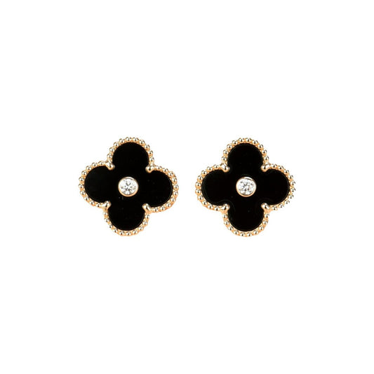 [Love's Uplift]CLOVER MEDIUM 1 MOTIFS ONYX DIAMOND EARRINGS