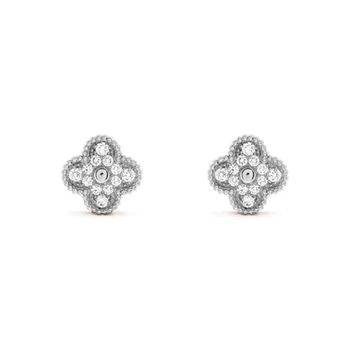 [Love's Uplift]CLOVER 1 MOTIFS DIAMOND STUD EARRINGS SILVER