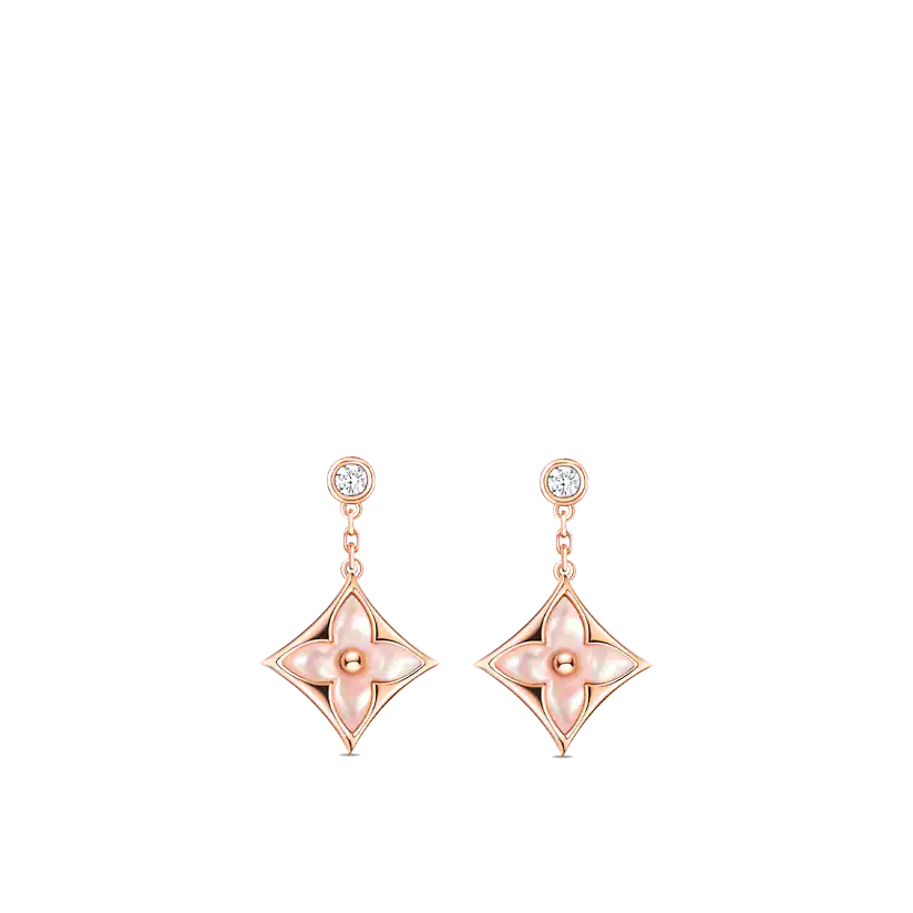 [Love's Uplift]DOUBLE STAR PINK GOLD MOP DROP EARRINGS