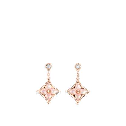 [Love's Uplift]DOUBLE STAR PINK GOLD MOP DROP EARRINGS