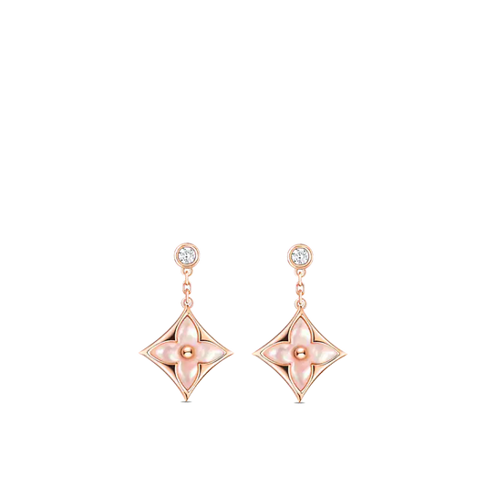 [Love's Uplift]DOUBLE STAR PINK GOLD MOP DROP EARRINGS