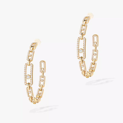 [[Love's Uplift ]Move Link Diamond Hoop Earrings
