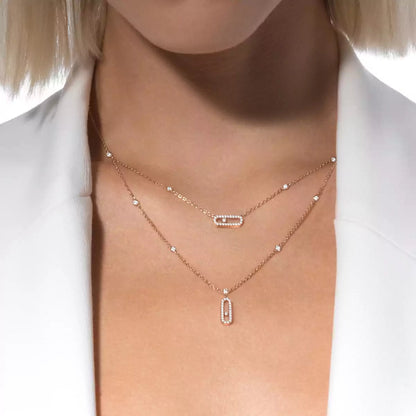 [Love's Uplift Jewelry]2 Rows Rose Gold Diamond Pave_ Necklace Move Uno