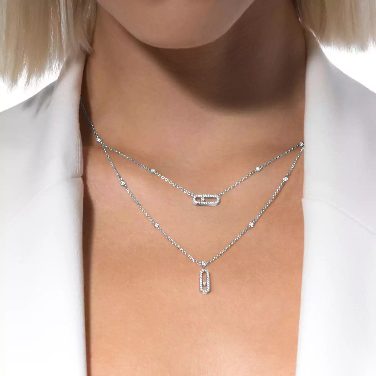 [Love's Uplift Jewelry]2 Rows Rose Gold Diamond Pave_ Necklace Move Uno