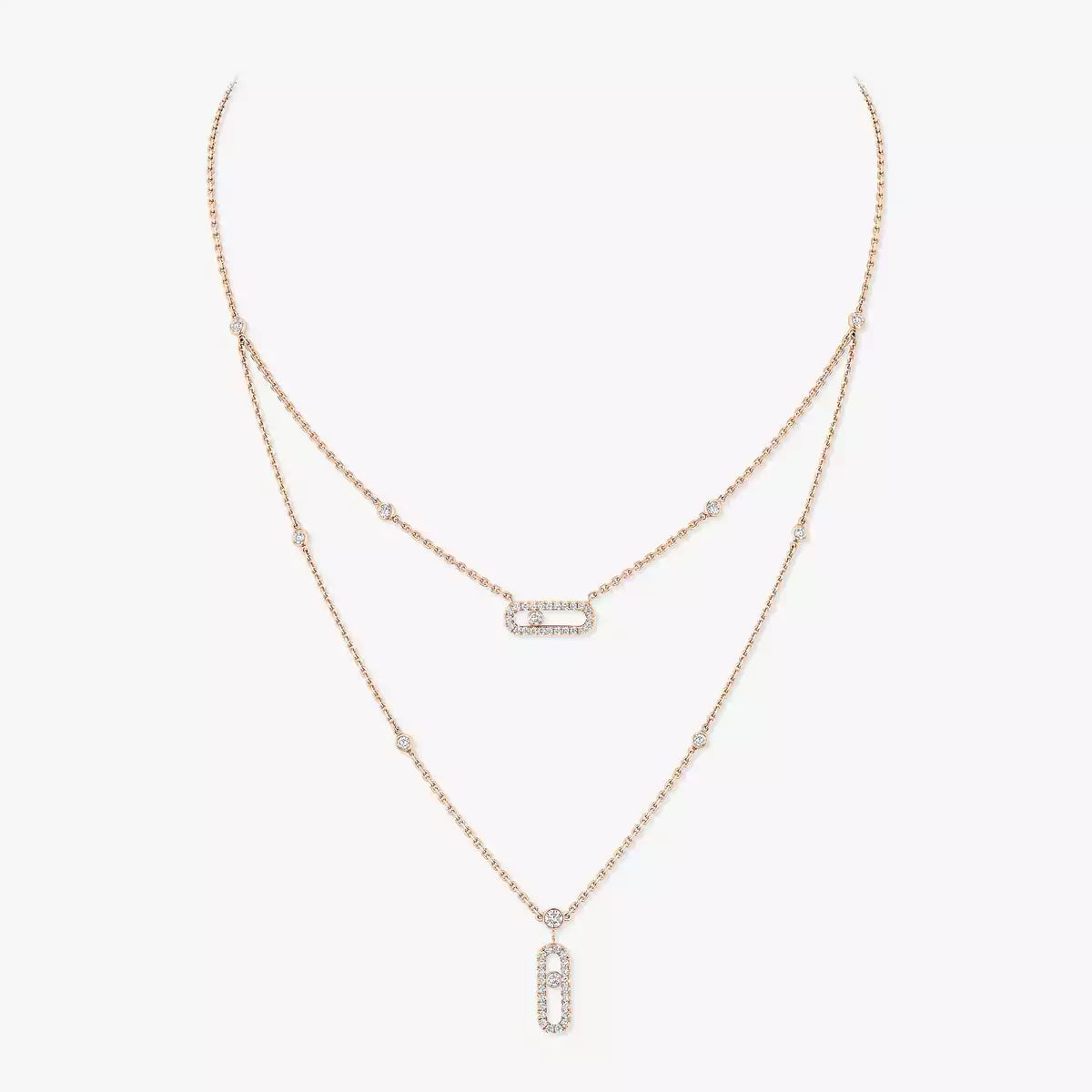 [Love's Uplift Jewelry]2 Rows Rose Gold Diamond Pave_ Necklace Move Uno