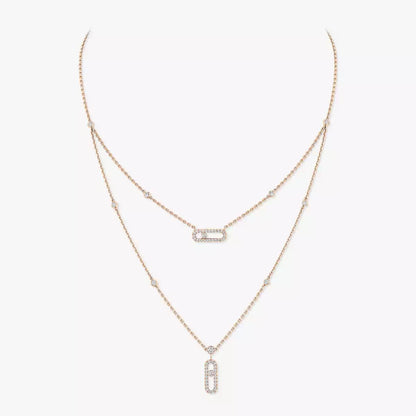 [Love's Uplift Jewelry]2 Rows Rose Gold Diamond Pave_ Necklace Move Uno