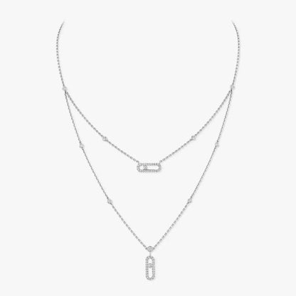 [Love's Uplift Jewelry]2 Rows Rose Gold Diamond Pave_ Necklace Move Uno