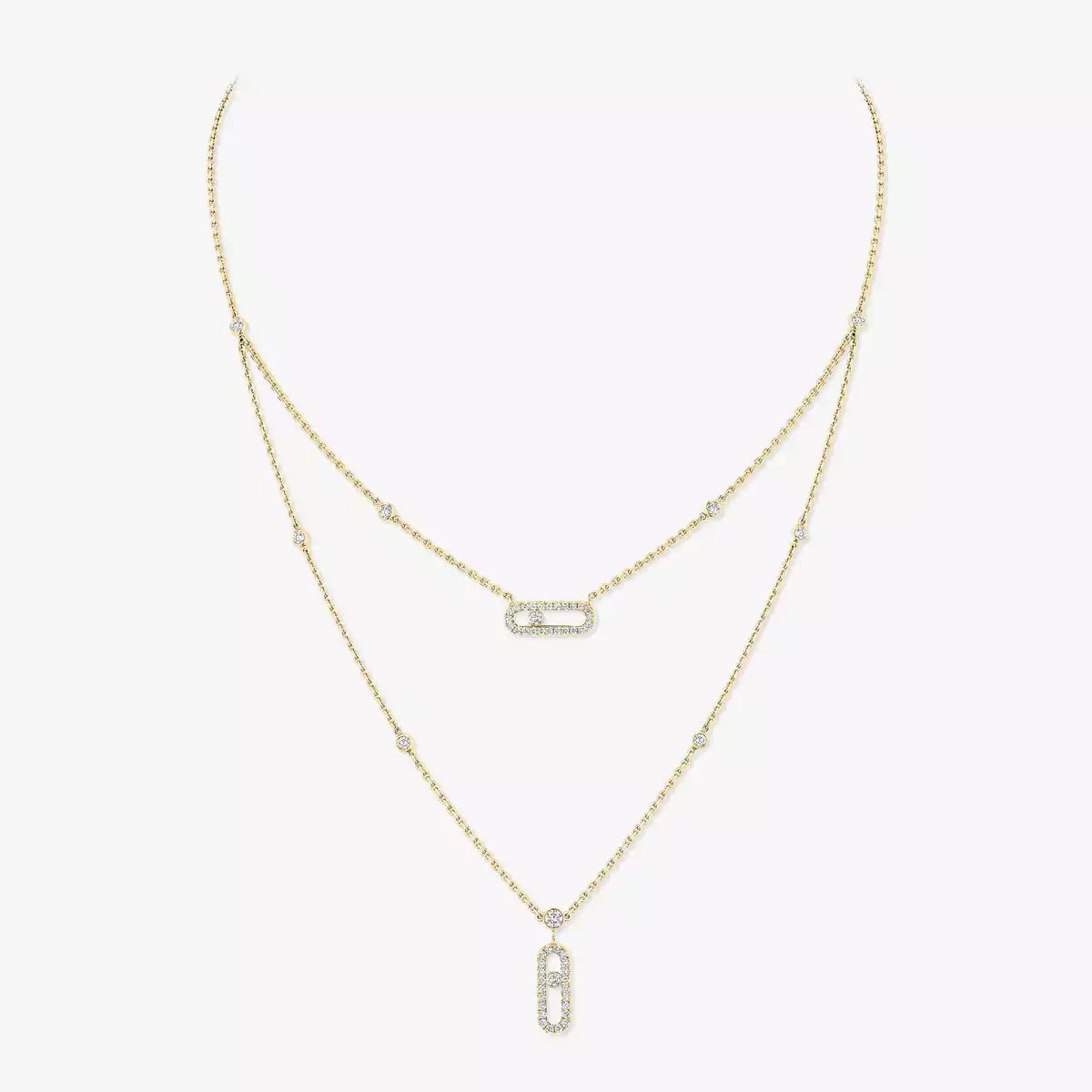 [Love's Uplift Jewelry]2 Rows Rose Gold Diamond Pave_ Necklace Move Uno