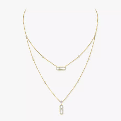 [Love's Uplift Jewelry]2 Rows Rose Gold Diamond Pave_ Necklace Move Uno