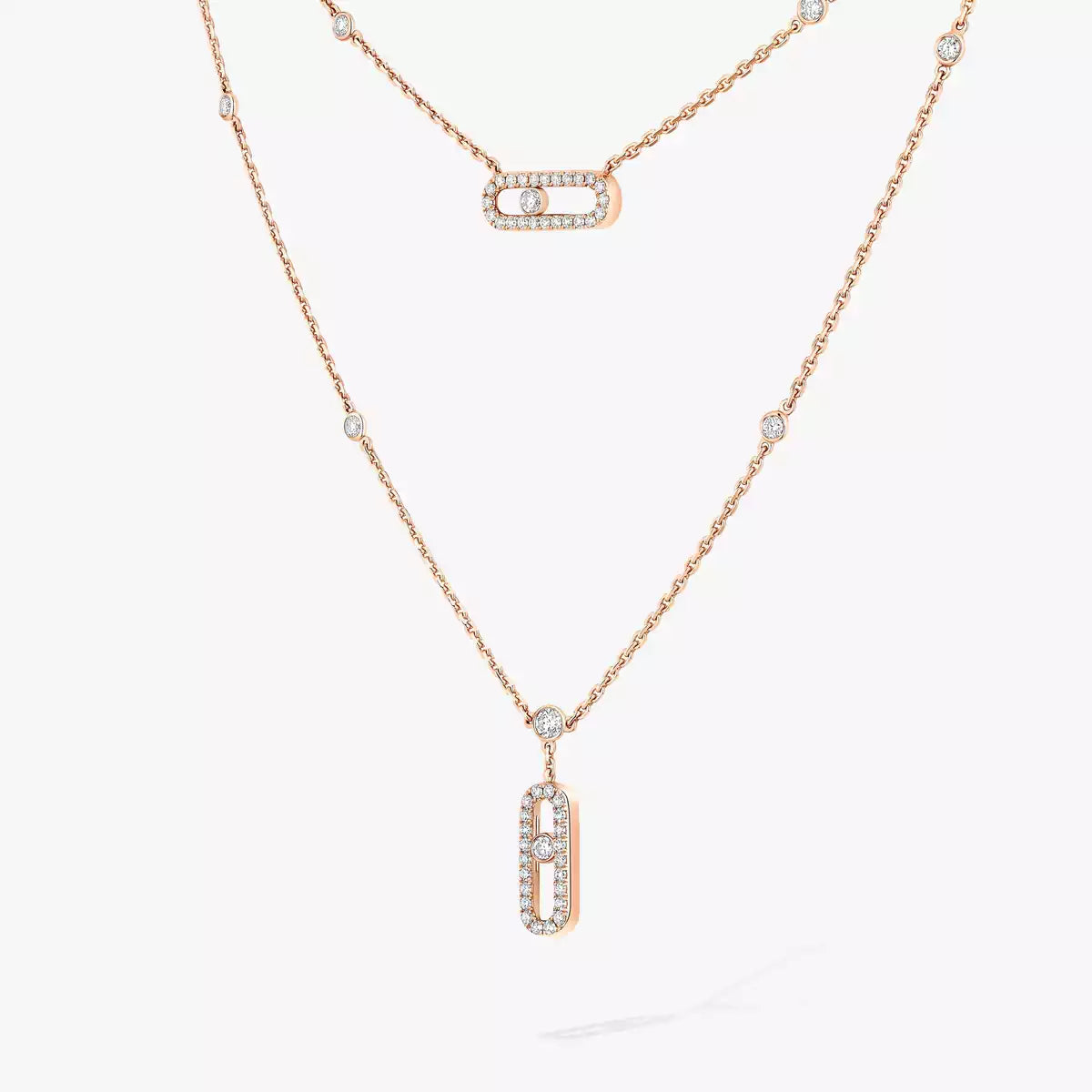 [Love's Uplift Jewelry]2 Rows Rose Gold Diamond Pave_ Necklace Move Uno