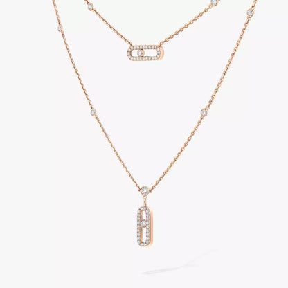 [Love's Uplift Jewelry]2 Rows Rose Gold Diamond Pave_ Necklace Move Uno