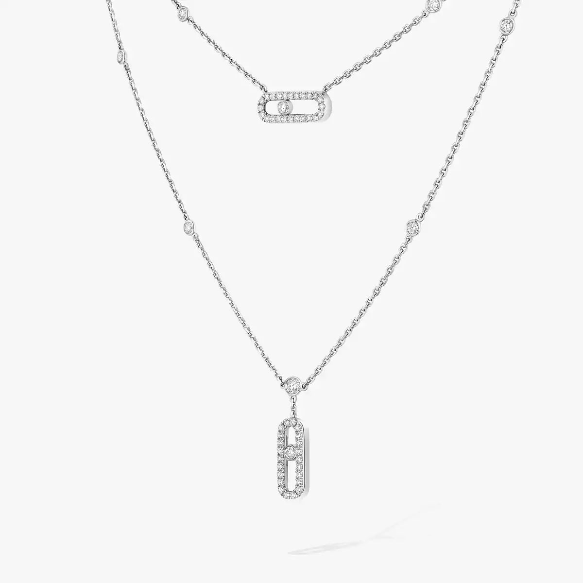 [Love's Uplift Jewelry]2 Rows Rose Gold Diamond Pave_ Necklace Move Uno