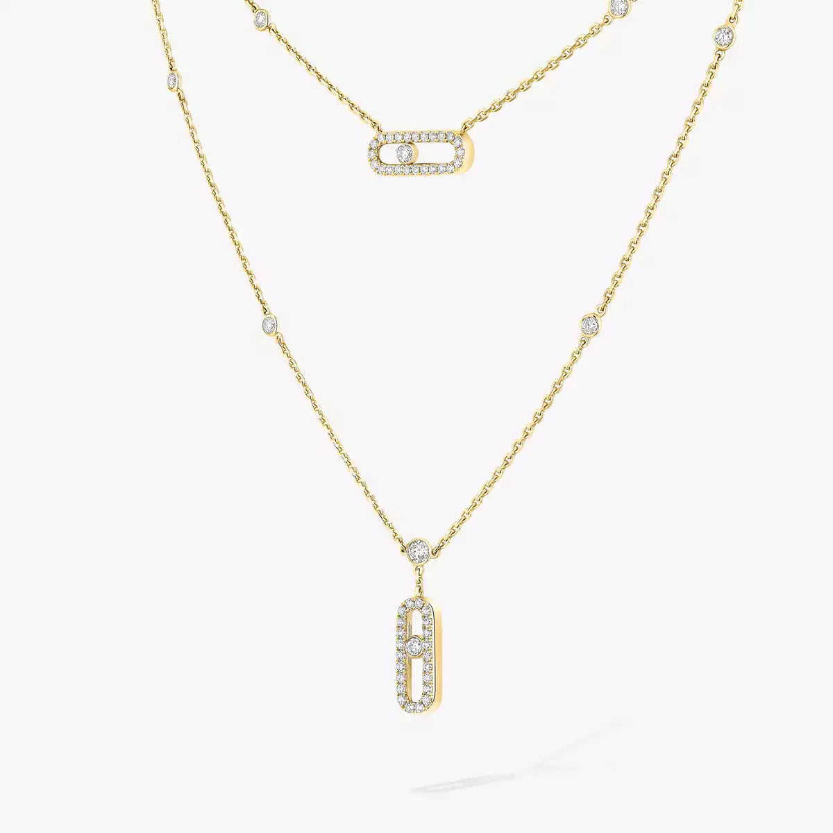[Love's Uplift Jewelry]2 Rows Rose Gold Diamond Pave_ Necklace Move Uno