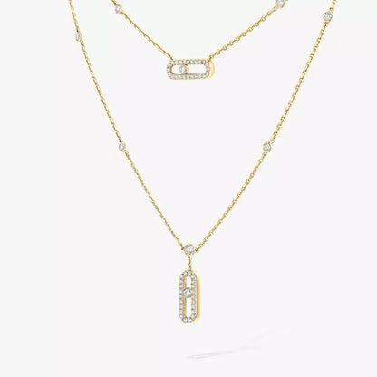 [Love's Uplift Jewelry]2 Rows Rose Gold Diamond Pave_ Necklace Move Uno