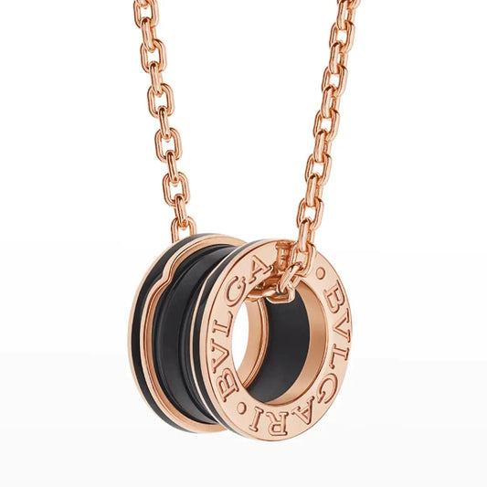 [Love's Uplift]ZERO 1 BLACK CERAMIC PINK GOLD NECKLACE