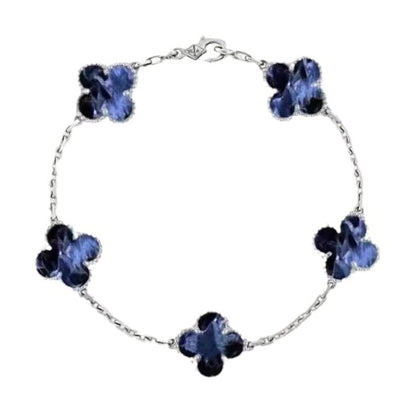 [Love's Uplift]CLOVER 5 MOTIF PIETERSITE SILVER BRACELET