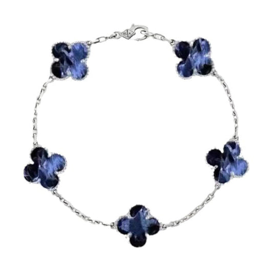 [Love's Uplift]CLOVER 5 MOTIF PIETERSITE SILVER BRACELET