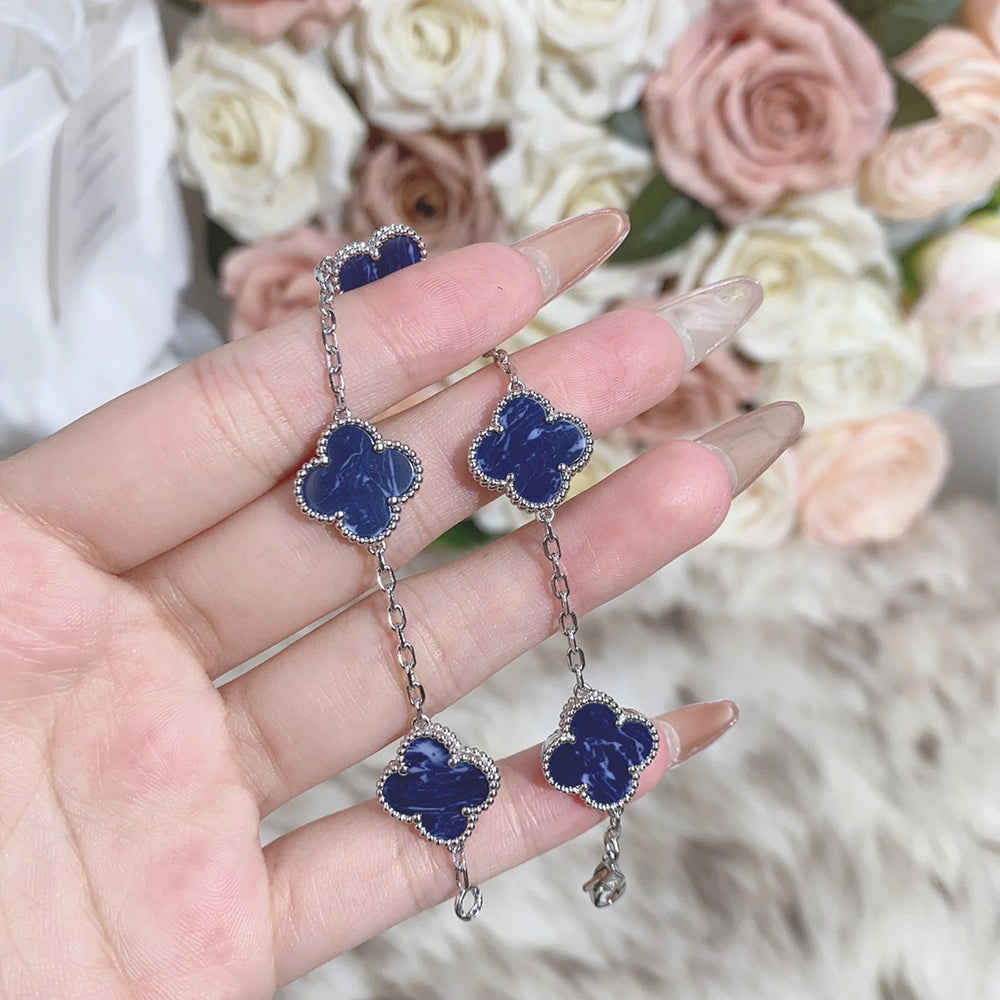 [Love's Uplift]CLOVER 5 MOTIF PIETERSITE SILVER BRACELET