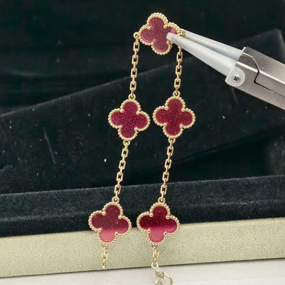[Love's Uplift]CLOVER 5 MOTIFS PINK ENAMEL BRACELET