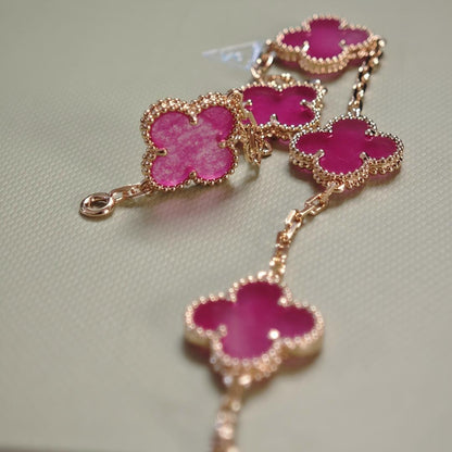 [Love's Uplift]CLOVER 5 MOTIFS PINK ENAMEL BRACELET