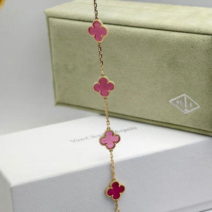 [Love's Uplift]CLOVER 5 MOTIFS PINK ENAMEL BRACELET