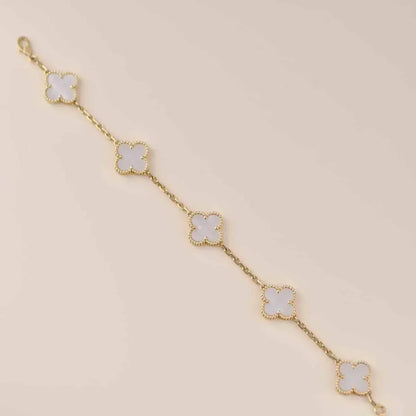 [Love's Uplift]CLOVER  5 MOTIF WHITE MOP BRACELET