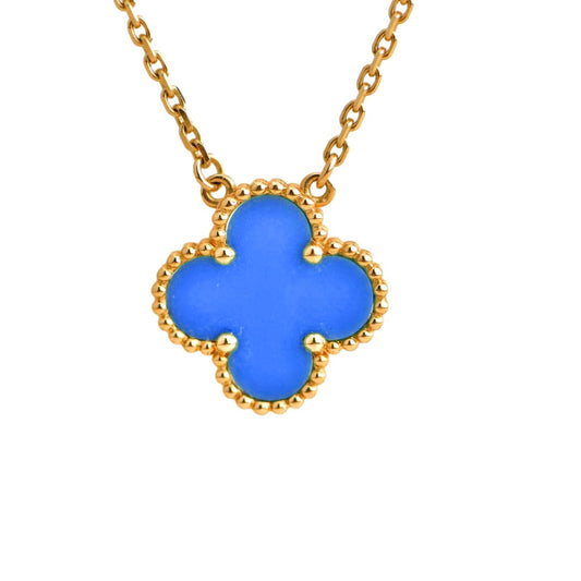 [Love's Uplift]CLOVER 15MM BLUE AGATE NECKLACE