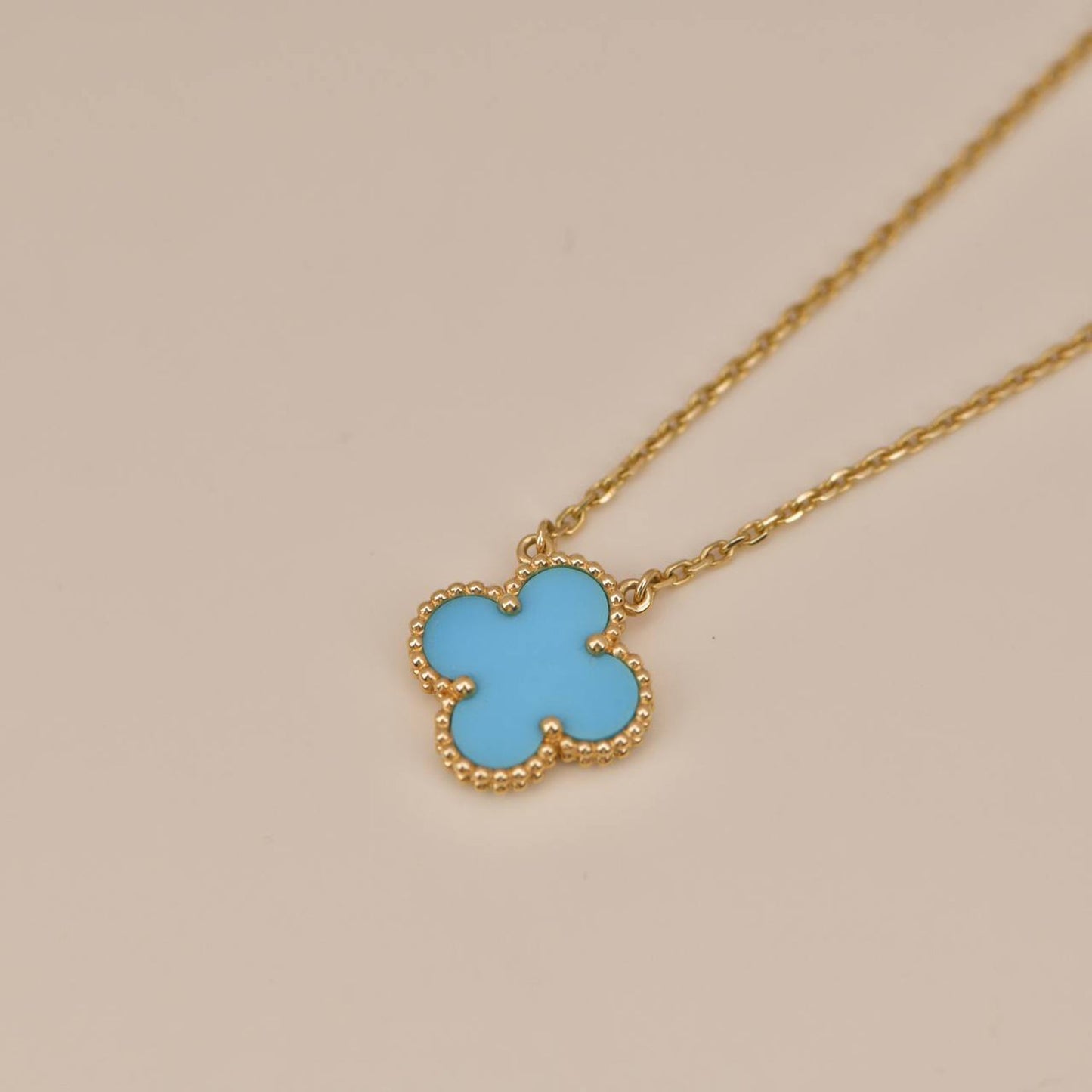 [Love's Uplift]CLOVER 15MM VINTAGE TURQUOISE NECKLACE