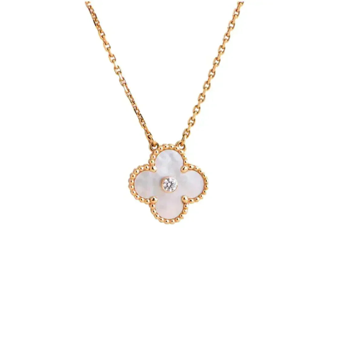 [Love's Uplift]CLOVER 15MM DIAMOND WHITE FRITILLARIA NECKLACE