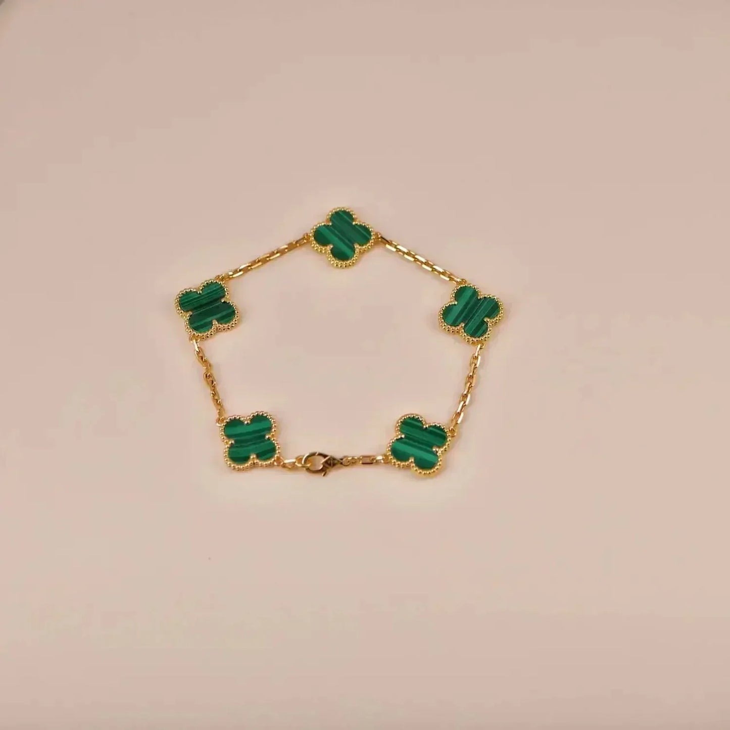 [Love's Uplift]CLOVER 5 MOTIFS MALACHITE BRACELET