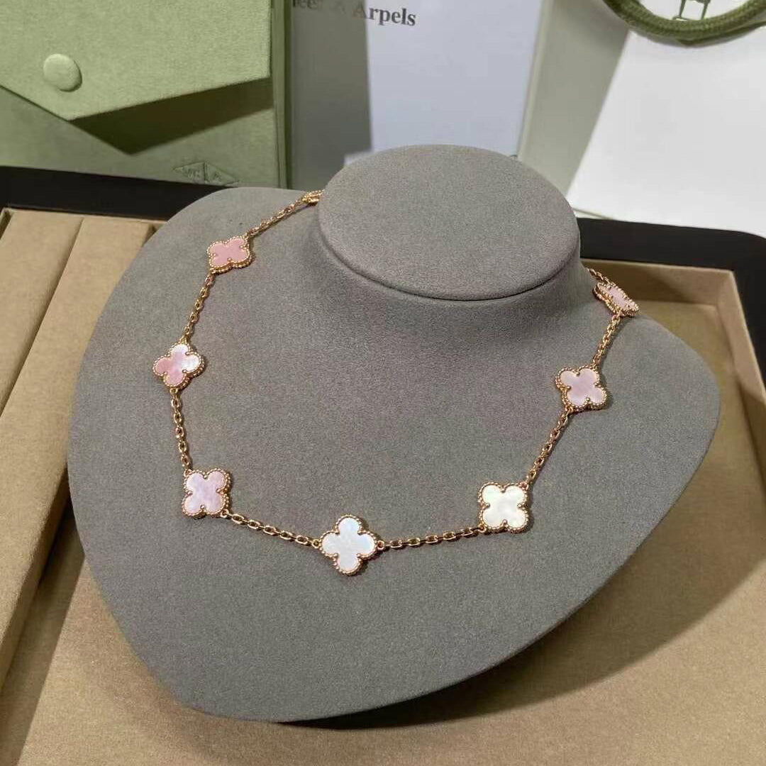[Love's Uplift]CLOVER 10 MOTIFS PINK MOP NECKLACE