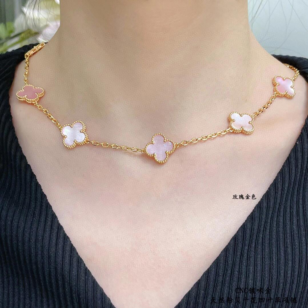 [Love's Uplift]CLOVER 10 MOTIFS PINK MOP NECKLACE