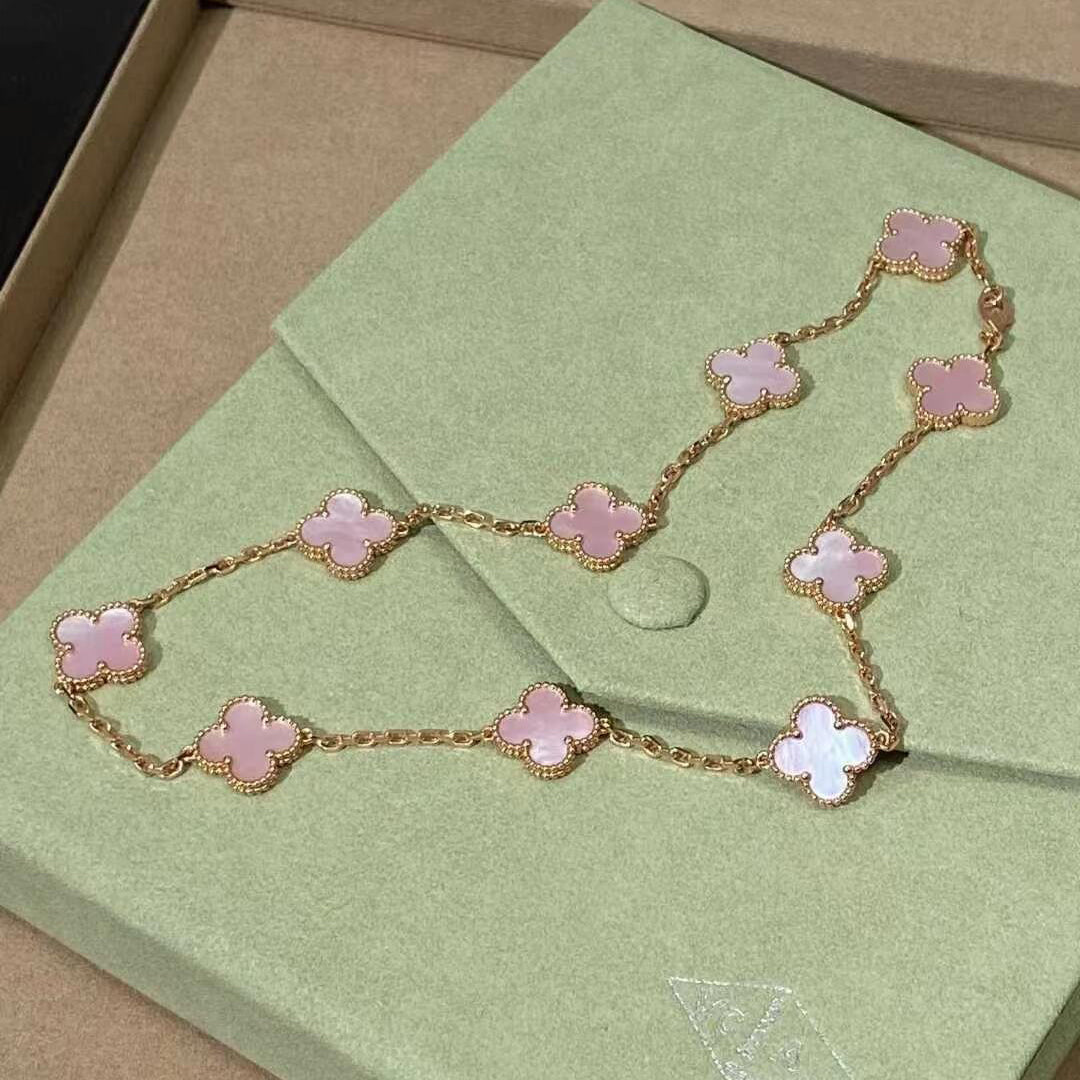 [Love's Uplift]CLOVER 10 MOTIFS PINK MOP NECKLACE