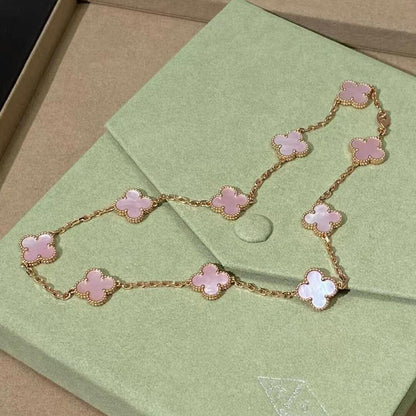 [Love's Uplift]CLOVER 10 MOTIFS PINK MOP NECKLACE