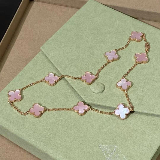 [Love's Uplift]CLOVER 10 MOTIFS PINK MOP NECKLACE