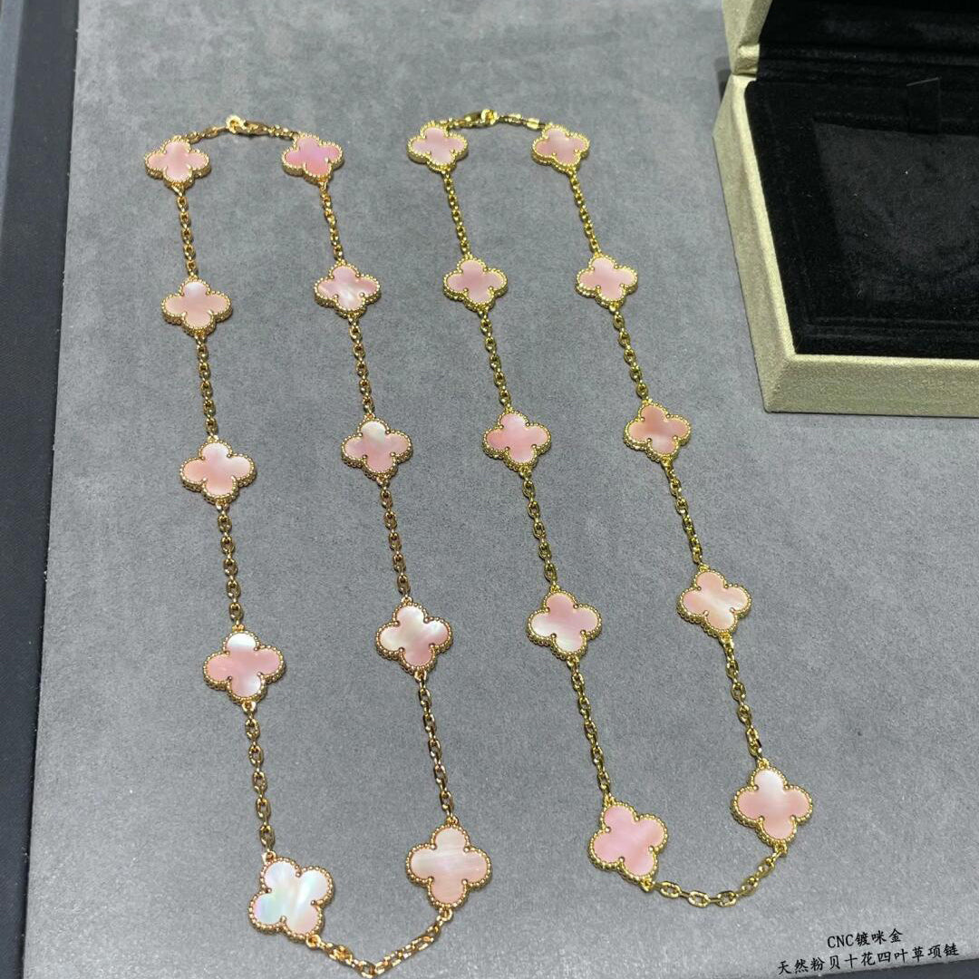 [Love's Uplift]CLOVER 10 MOTIFS PINK MOP NECKLACE