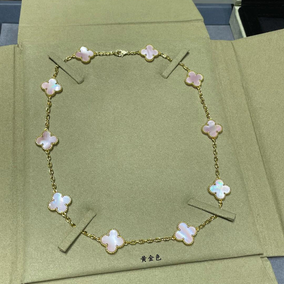 [Love's Uplift]CLOVER 10 MOTIFS PINK MOP NECKLACE