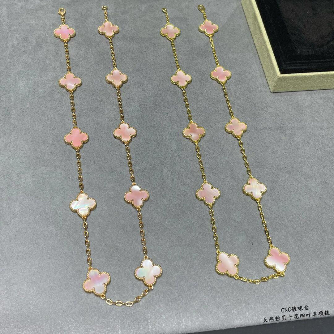 [Love's Uplift]CLOVER 10 MOTIFS PINK MOP NECKLACE