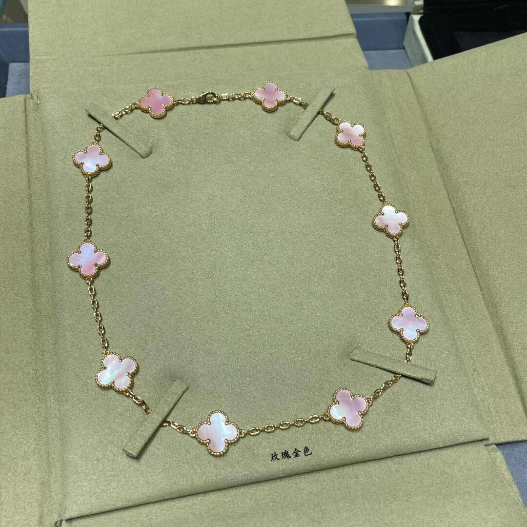 [Love's Uplift]CLOVER 10 MOTIFS PINK MOP NECKLACE