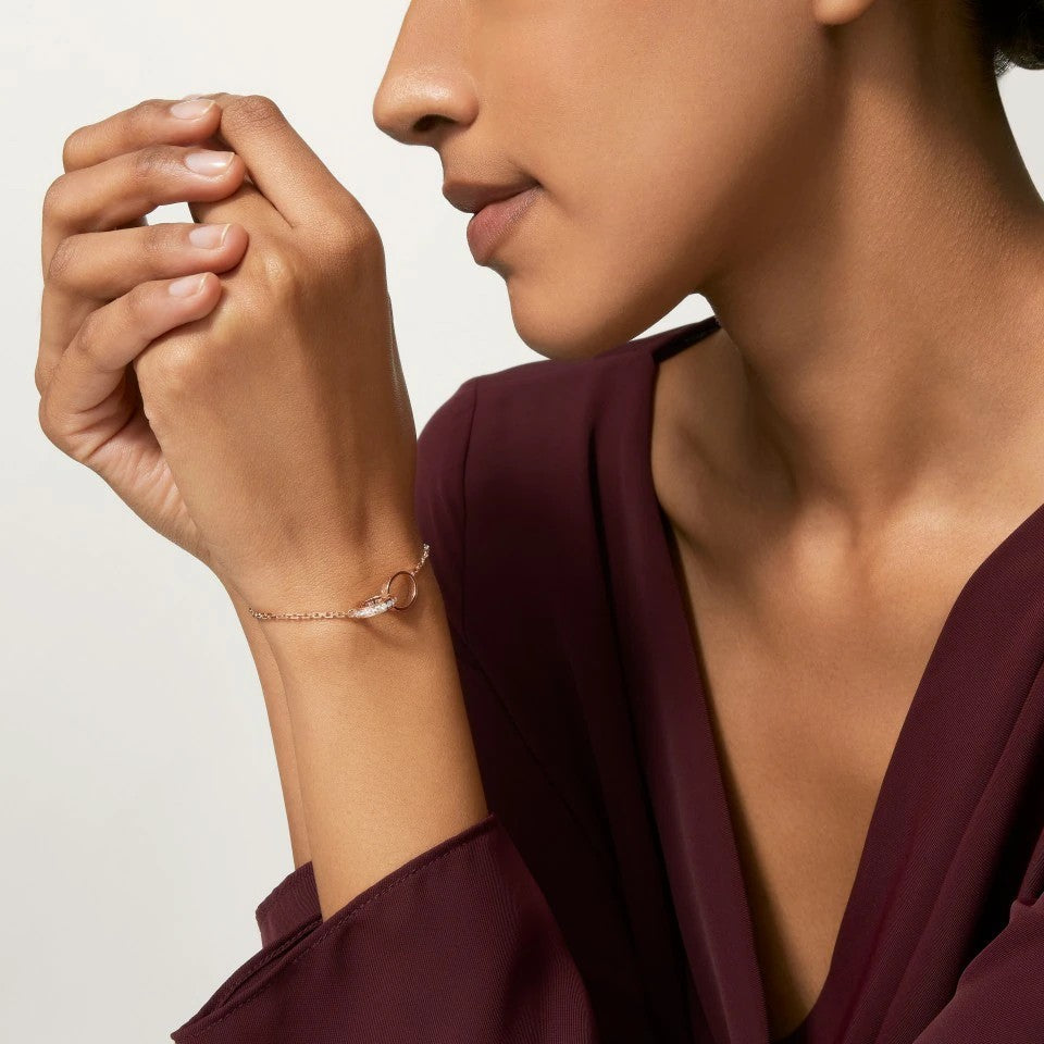 [Love's Uplift]LOVE DOUBLE RING HALF DIAMOND BRACELET