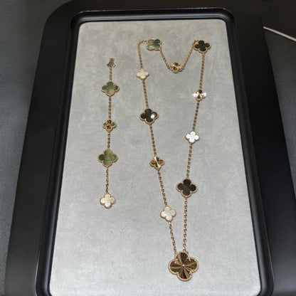 [Love's Uplift]DETACHABLE CLOVER 15(11+4) FLOWER ROSE GOLD NECKLACE SET
