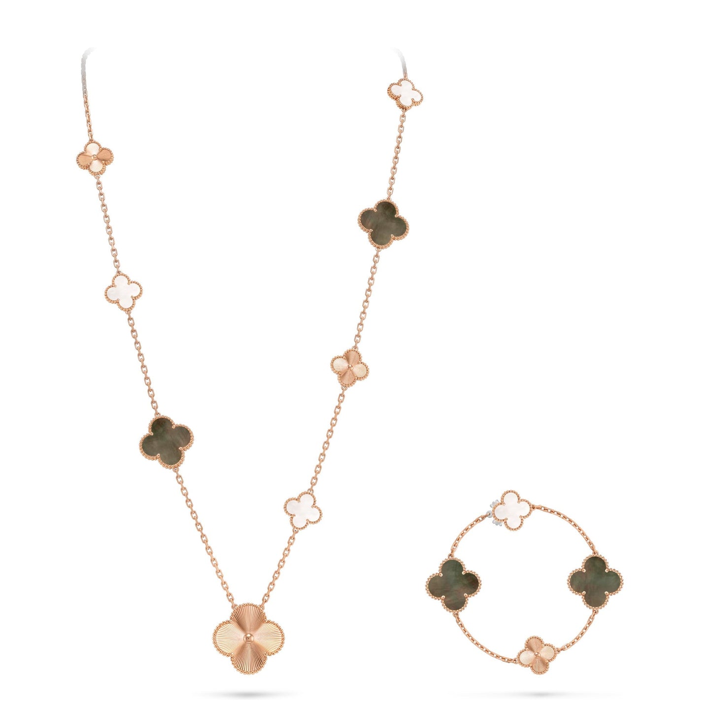 [Love's Uplift]DETACHABLE CLOVER 15(11+4) FLOWER ROSE GOLD NECKLACE SET