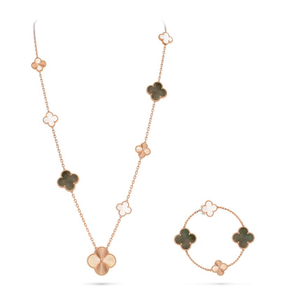 [Love's Uplift]DETACHABLE CLOVER 15(11+4) FLOWER ROSE GOLD NECKLACE SET