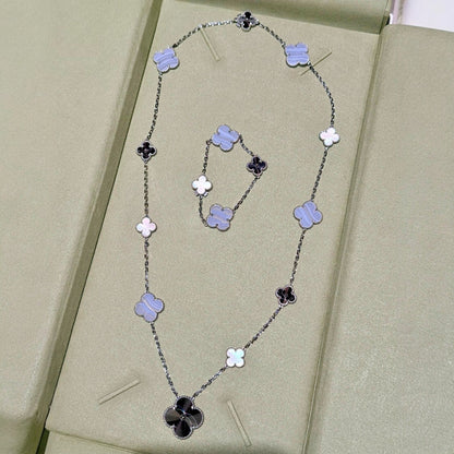 [Love's Uplift]DETACHABLE CLOVER 15(11+4) FLOWER SILVER NECKLACE SET