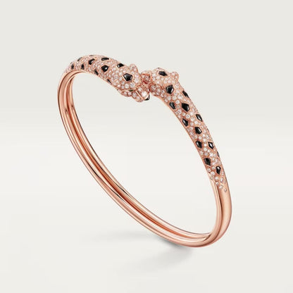 [Love's Uplift]PANTHERE DOUBLE HEADED HALF DIAMOND OPEN BRACELET