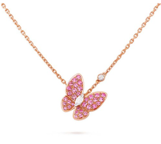 [Love's Uplift]BUTTERFLY RED DIAMOND ROSE GOLD NECKLACE
