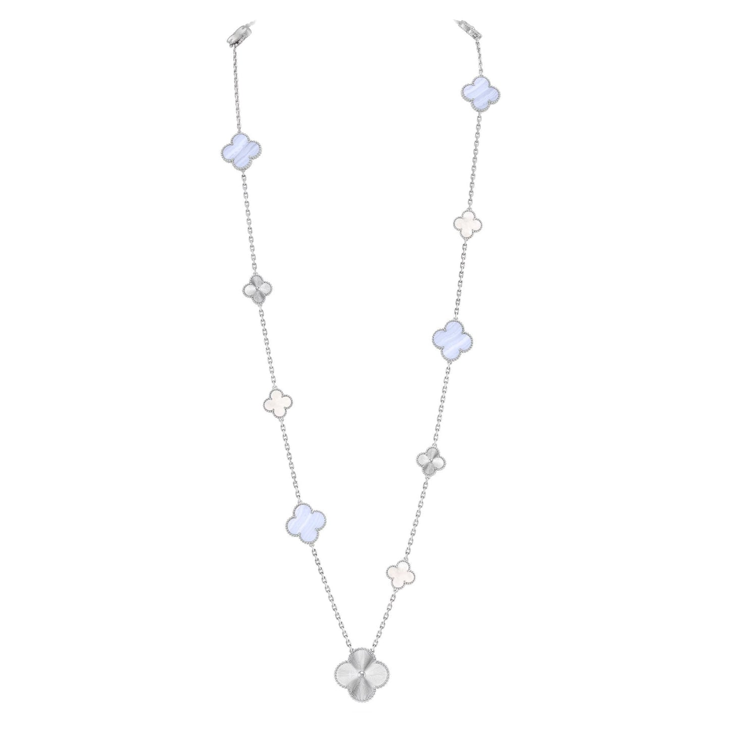 [Love's Uplift]DETACHABLE CLOVER 15(11+4) FLOWER SILVER NECKLACE SET