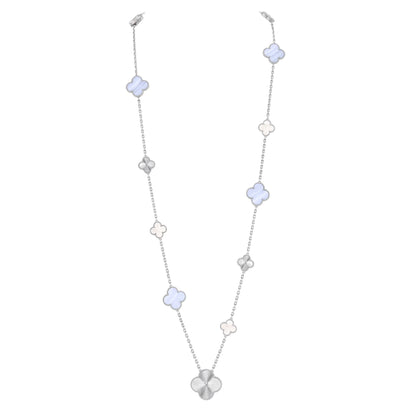 [Love's Uplift]DETACHABLE CLOVER 15(11+4) FLOWER SILVER NECKLACE SET